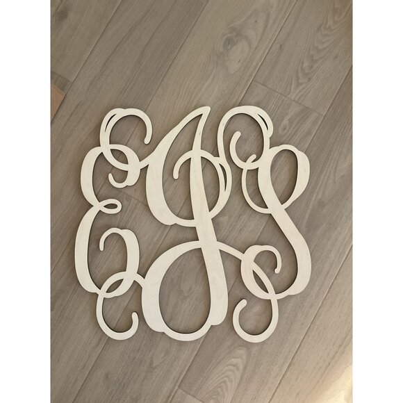 EJS Custom Wooden Monogram Wall Art Decor Unfinished Birch Wood Cutout 18 Inches